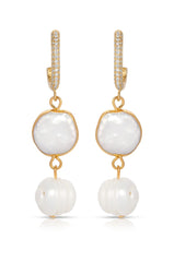 Dangling Freshwater Pearl Huggie Hoop Earrings