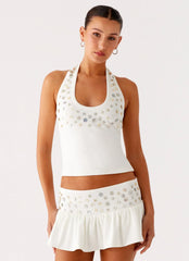 Vegas Nights Halter Neck Top - White