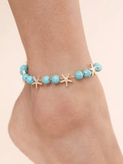 Starfish and Turquoise Beaded Anklet