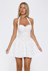 Delicate Daydream Halter Lace Mini Dress White