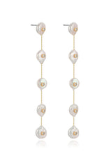 Falling Pearl and Crystal Dotted Drop Earrings