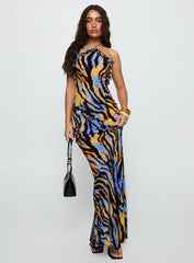 Virginia Beach Backless Maxi Dress Blue Zebra