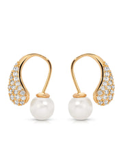 Hooked Pavé and Pearl Earrings