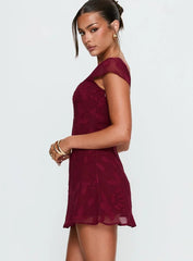 Lucienna Mini Dress Burgundy Floral