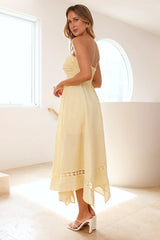 Visit The Moon Strapless Midi Dress Yellow