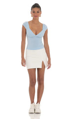 Short Sleeve V-Neck Top in Blue