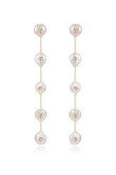 Falling Pearl and Crystal Dotted Drop Earrings