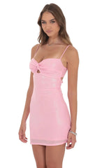 Foil Front Twist Bodycon Dress in Pink