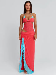 MIRANDA MAXI DRESS CORAL AND BLUE