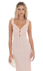 Knit Ruffle Maxi Dress in Pink