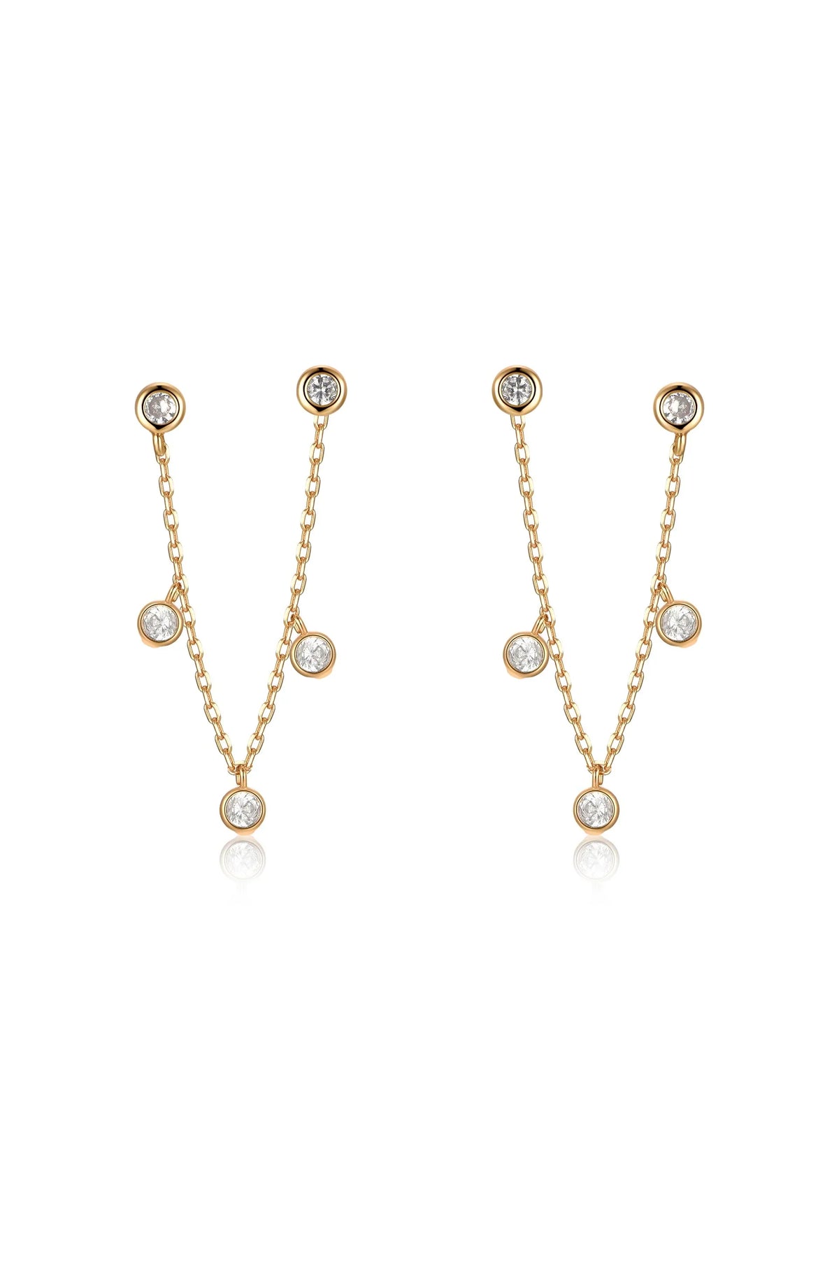 Double Piercing Multi-Crystal Dangle Earrings