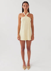 Keira Linen Micro Mini Dress - Lemon