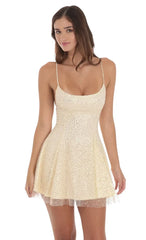 Sequin Beaded Mini Dress in Yellow