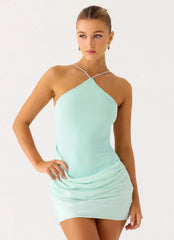 Keanu Cupro Mini Dress - Aqua