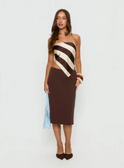 Lailana Tie Back Strapless Scarf Top Brown Stripe
