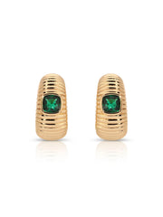 Ribbed Emerald Medium Hoops
