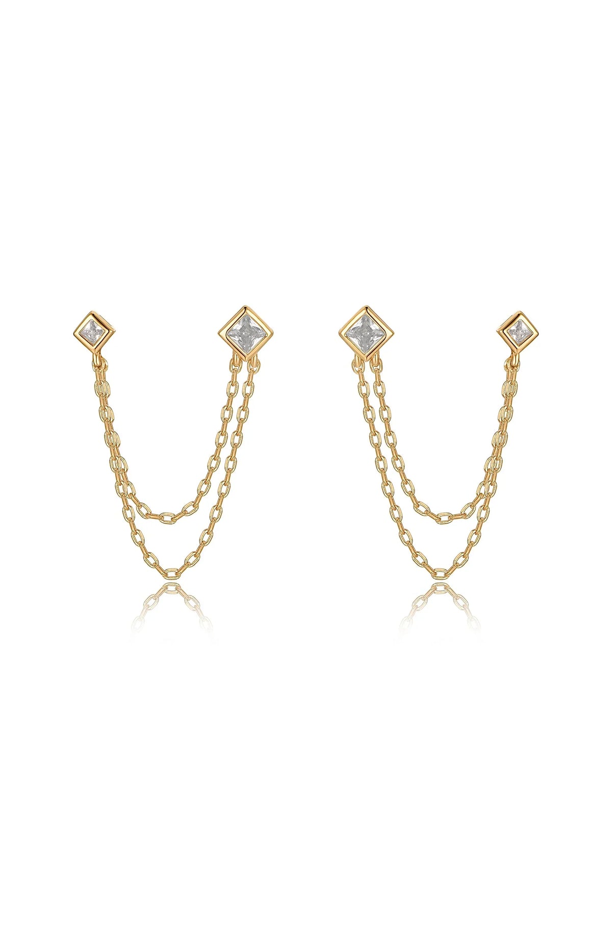 Double Piercing Diamond Shape Earrings