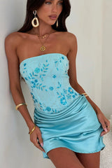 Skye Strapless Beaded Mini Dress - Baby Blue