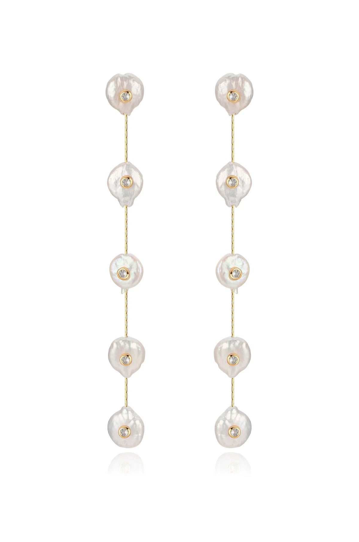 Falling Pearl and Crystal Dotted Drop Earrings