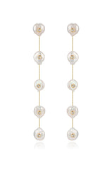 Falling Pearl and Crystal Dotted Drop Earrings