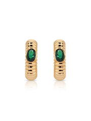 Ribbed Emerald Large Hoops