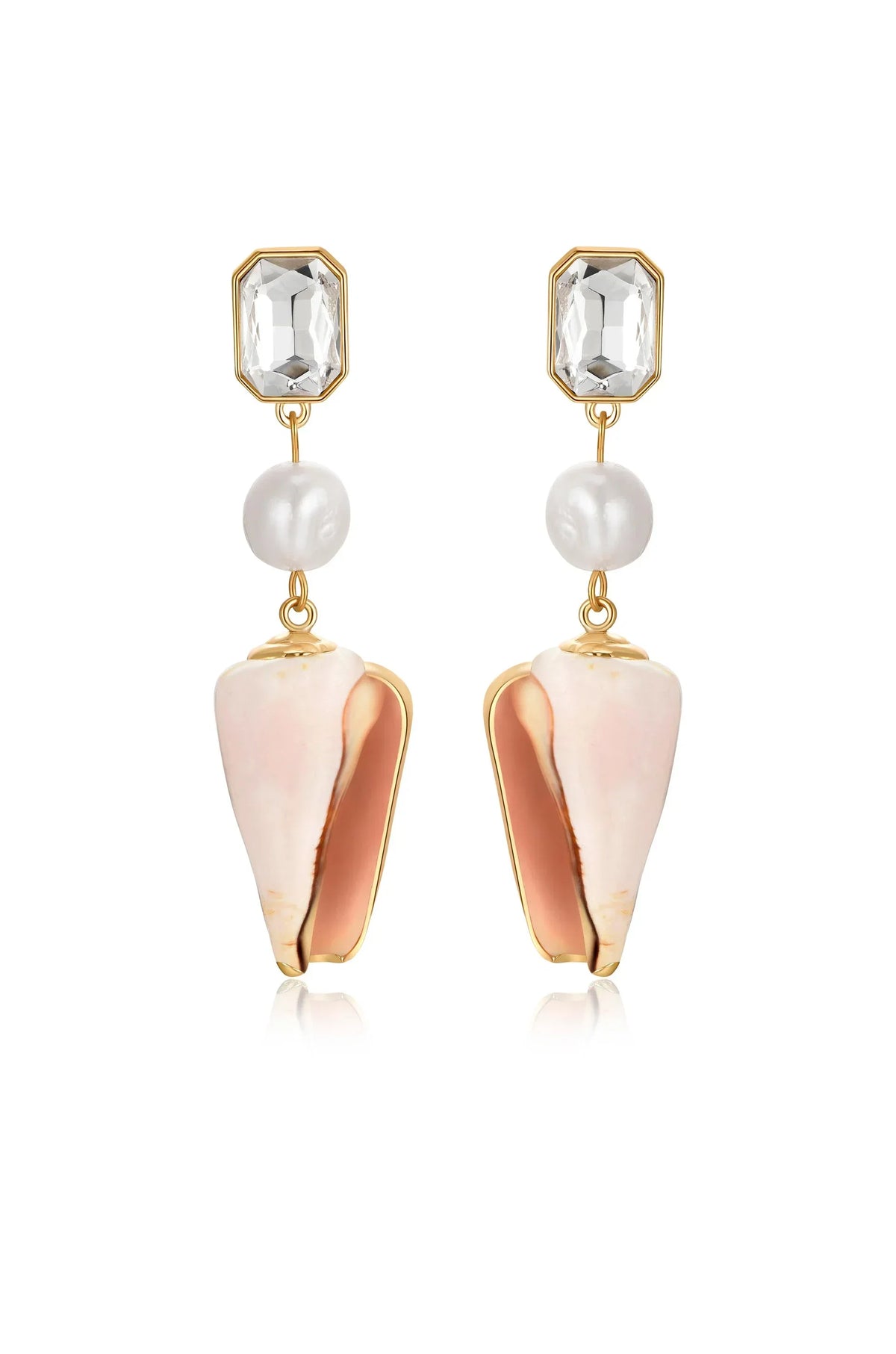 Golden Rimmed Shell Dangle Earrings