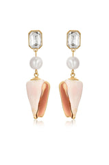 Golden Rimmed Shell Dangle Earrings