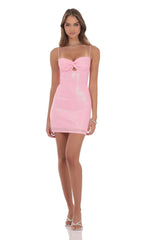 Foil Front Twist Bodycon Dress in Pink