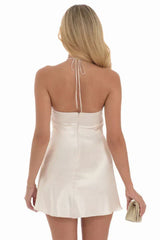 Flower Satin Halter Dress