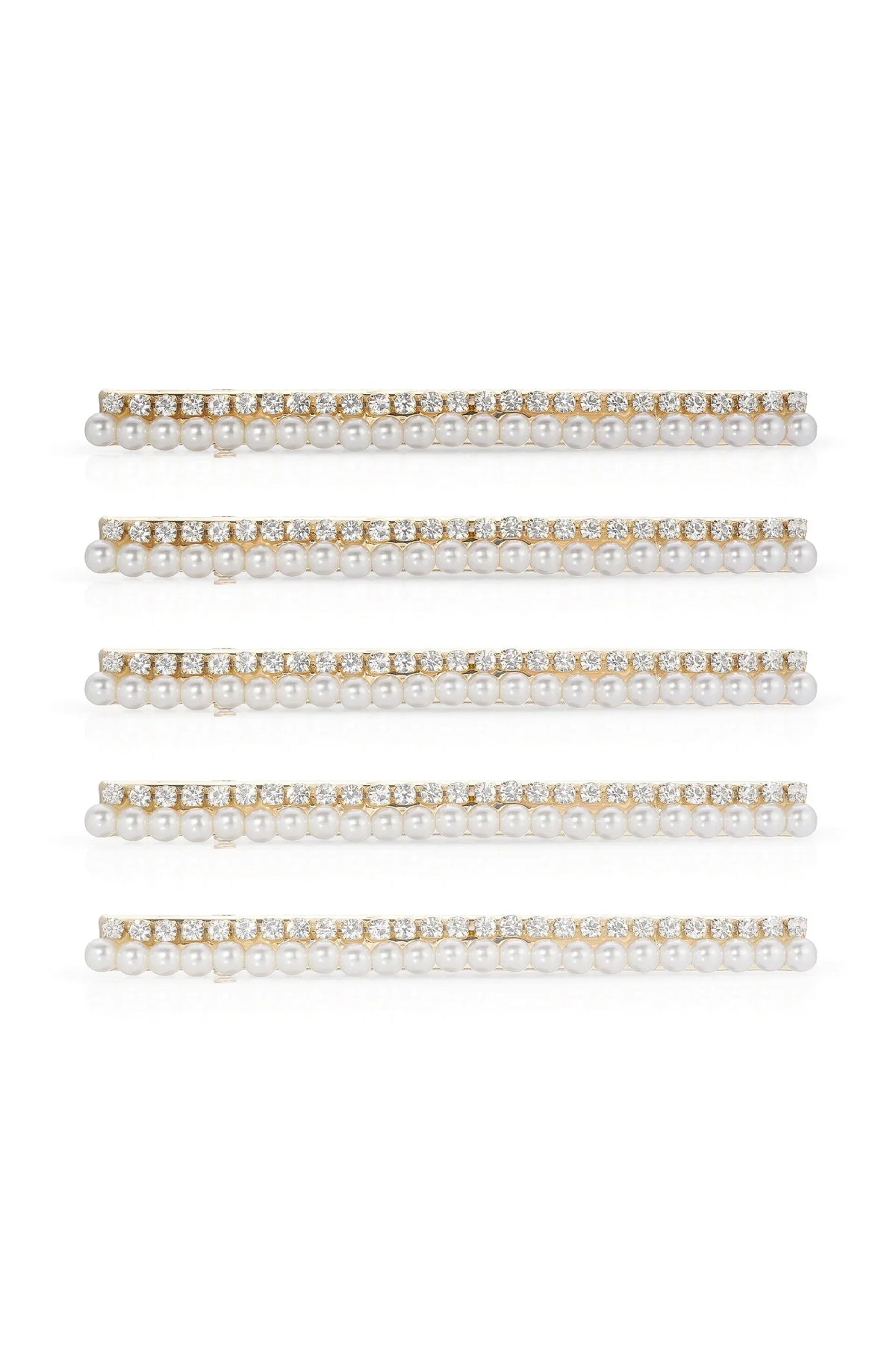 Thin Pearl and Crystal Hair Clip Set