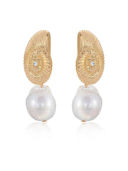 Nautilus Shell Freshwater Pearl Earrings