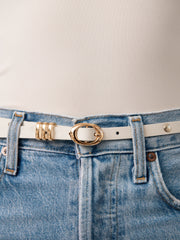 Classic Studded Skinny Belt in Vanilla