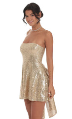 Sequin Attachable Bow Dress in Gold