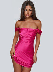 Zabbarra Off The Shoulder Mini Dress Hot Pink