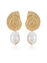 Nautilus Shell Freshwater Pearl Earrings