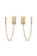 Double Piercing Bezel Crystal Dangle Earrings
