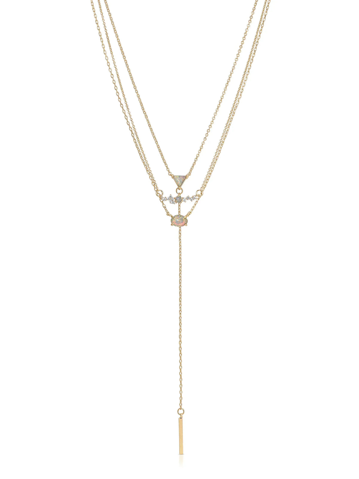 Layered Opal Lariat Necklace Set of 3
