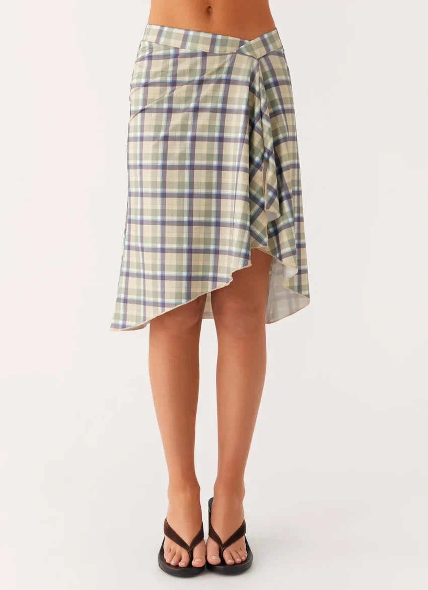 Shes A Lady Midi Skirt - Cedar Check